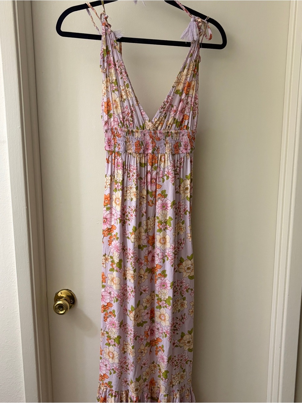 Inspired Hearts Lavender Floral Tie-Shoulder Maxi Dress